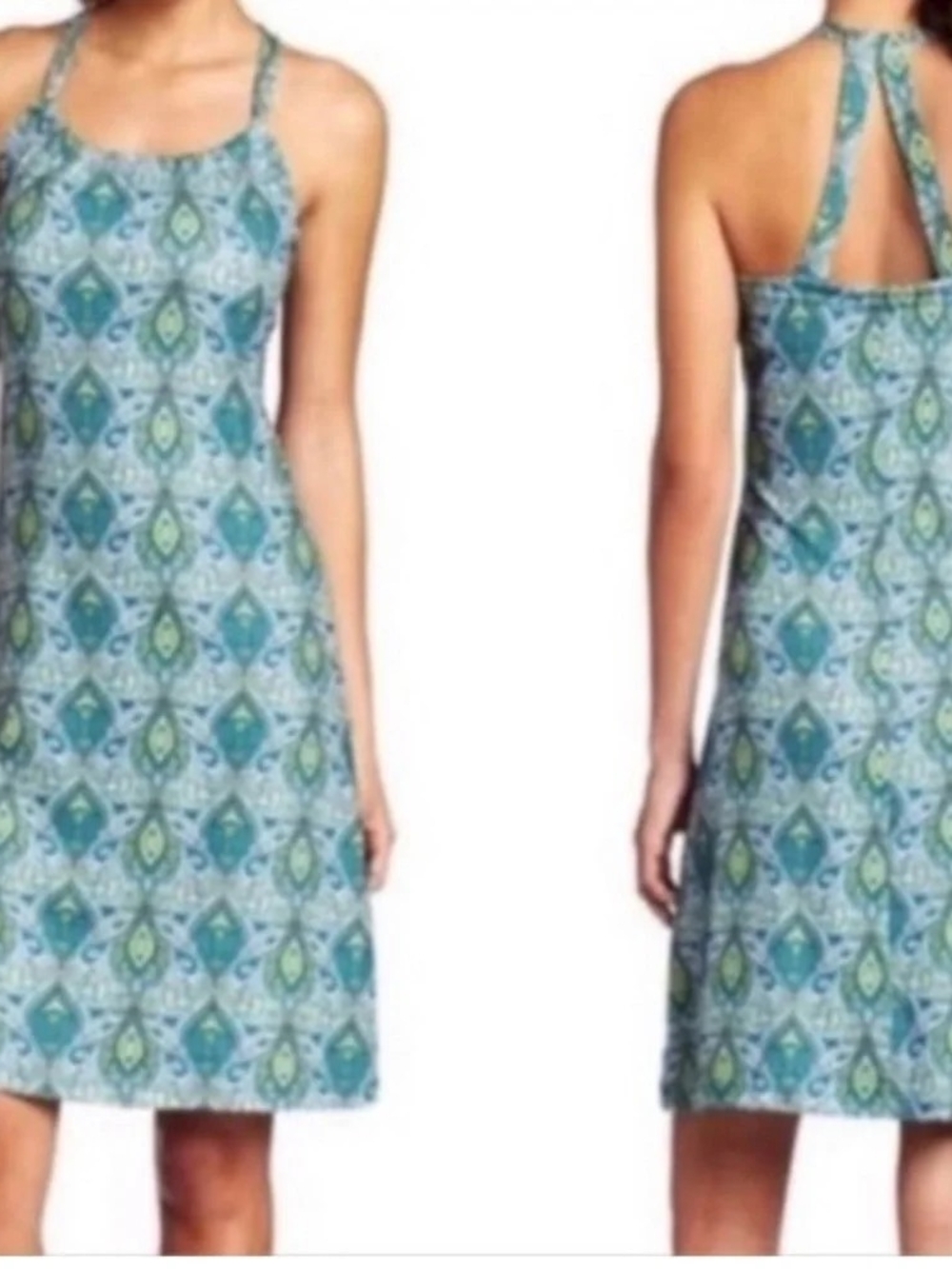 Prana Teal & Green Printed Halter Mini Dress